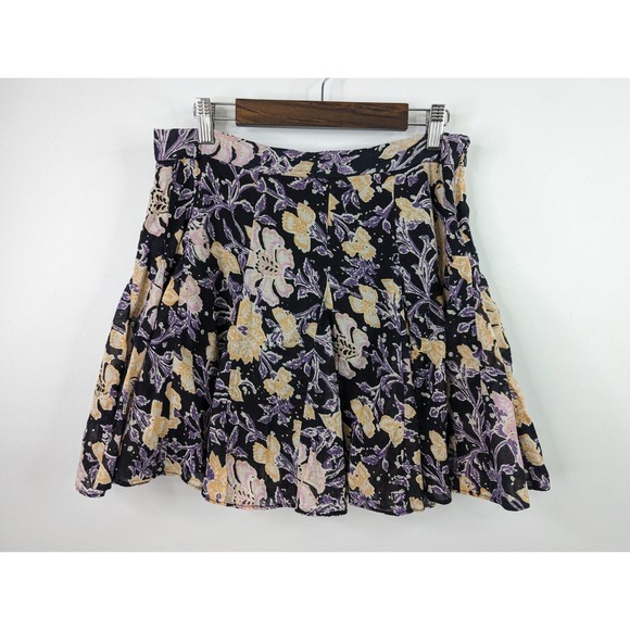 Free People Womens 8 End of the Island Godet Purple Floral High Waist Mini Skirt - Picture 2 of 12